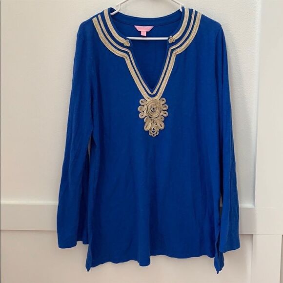 Lilly Pulitzer Royal Blue with Gold Accent Emerson TunicTop - Picture 7 of 16